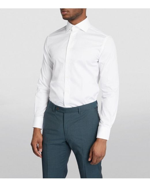 Corneliani White Cotton Twill Long-Sleeve Shirt for men