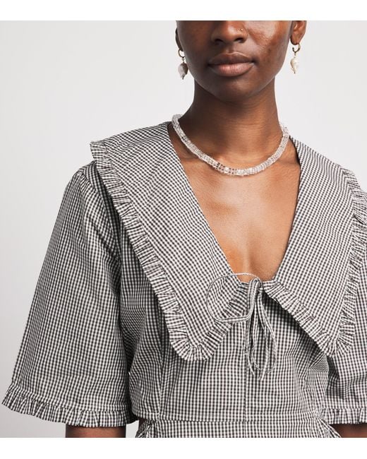 Ganni Gray Cotton Gingham Midi Dress
