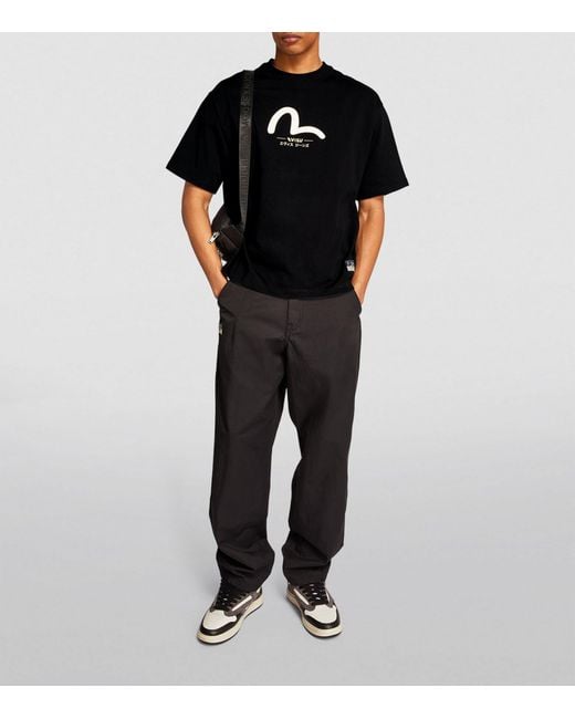 Evisu Black Cotton Seagull Print T-shirt for men