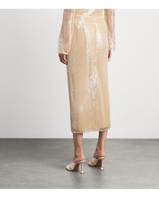 Toccin Natural Sequinned Leilani Midi Pencil Skirt