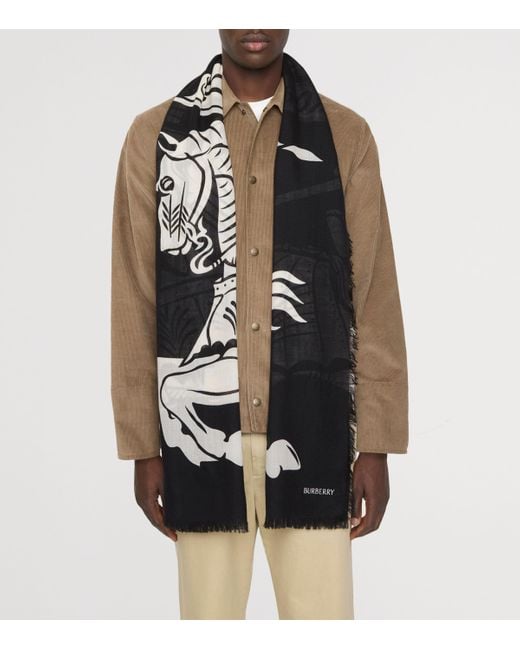 Burberry Black Wool Wide Ekd Scarf