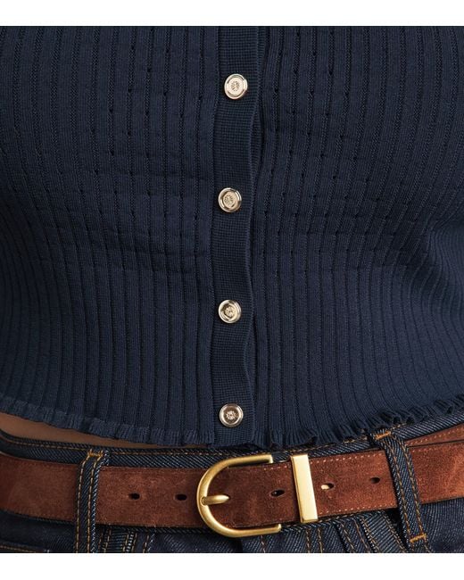 Sandro Blue Rib-Knit Cropped Cardigan