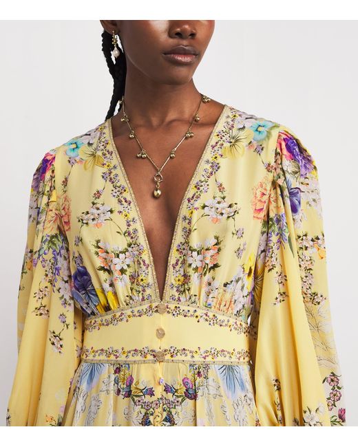 Camilla Metallic Silk Darling Buds Maxi Dress