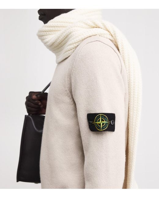 Stone Island White Lambswool-Blend Sweater for men