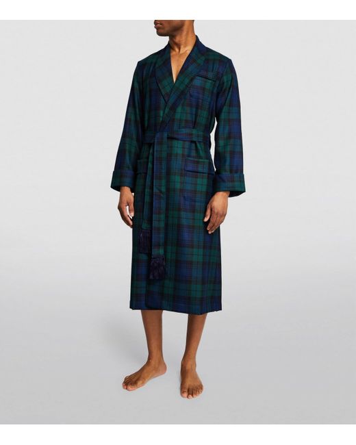Derek Rose Blue Wool Tartan Robe for men