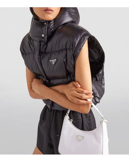 Prada Black Logo-Plaque Padded Cropped Shell-Down Jacket