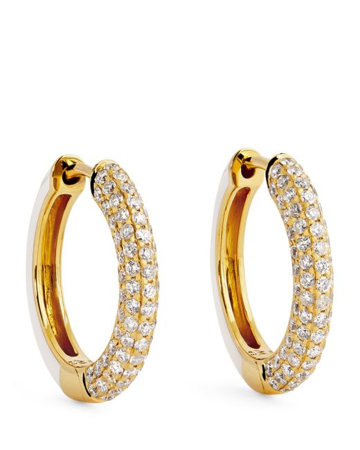 Emily P. Wheeler Metallic Diamond And Enamel Duo Hoop Earrings