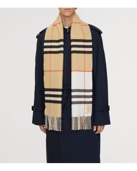 Burberry Natural Cashmere Contrast Check Scarf