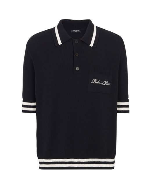 Balmain Black Cotton-blend Signature Polo Shirt for men