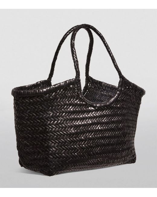 Dragon Diffusion Black Large Leather Woven Nantucket Tote Bag