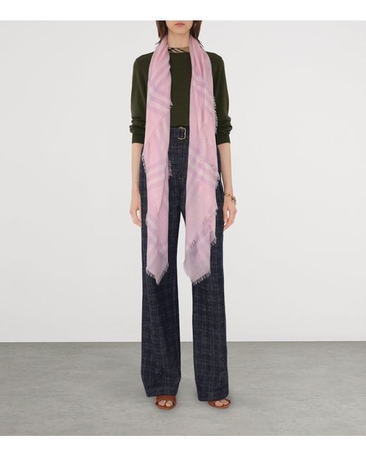 Burberry Pink Wool Wide Check Scarf