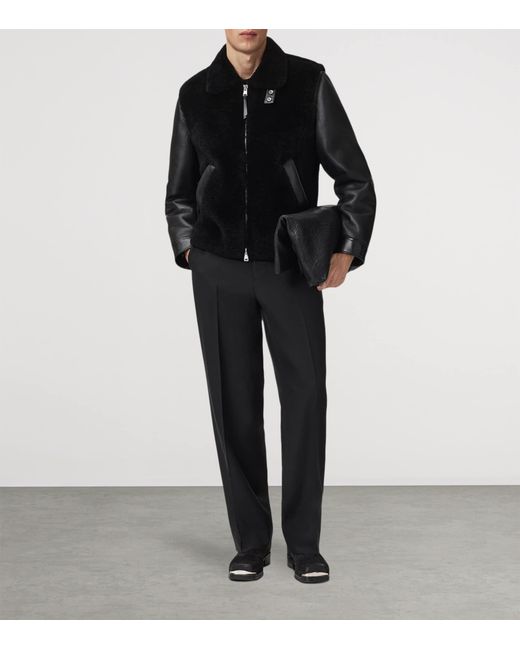 AllSaints Black Shearling-Leather Conyer Jacket for men