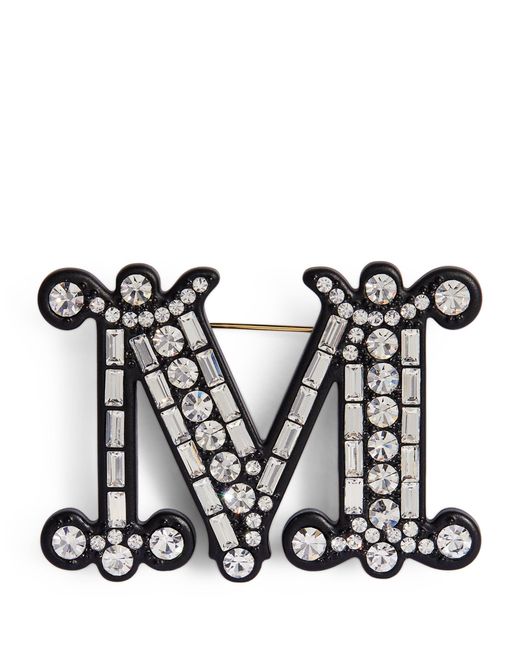 Max Mara White Crystal-embellished Monogram Brooch