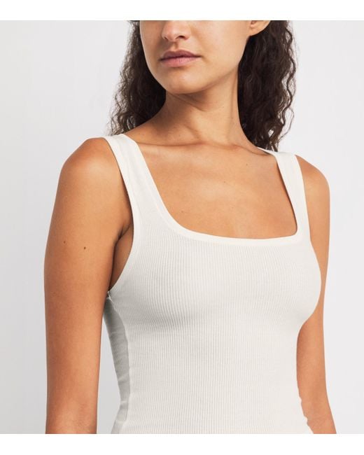 Skims White Cotton Ribbed Cropped Tank Top