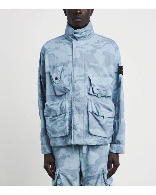 Stone Island Blue Ripstop Faded Camo Jacket for men