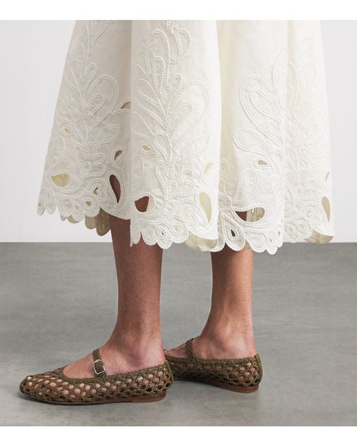 Cinq À Sept White Cotton Poplin Paisley Bloom Espe Midi Skirt