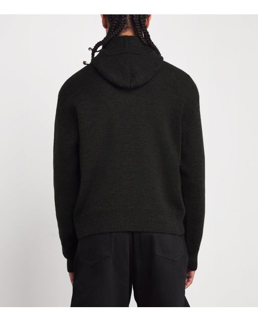 Lemaire Black Wool-Blend Button-Hood Sweater for men