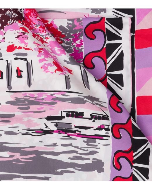 Prada Red Silk Pittoresque Paris Scarf