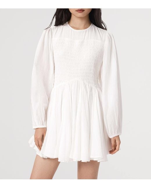 AllSaints White Smocked Chia Mini Dress