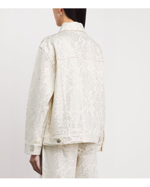Alice + Olivia White Embellished Jeff Denim Jacket