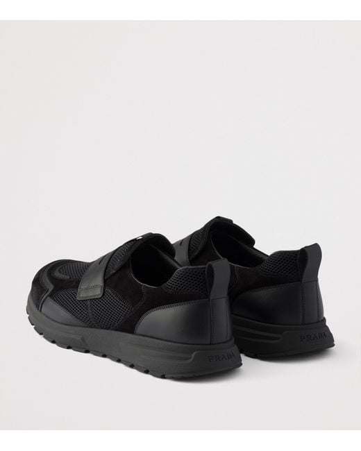 Prada Black Leather-Mesh Sneakers for men