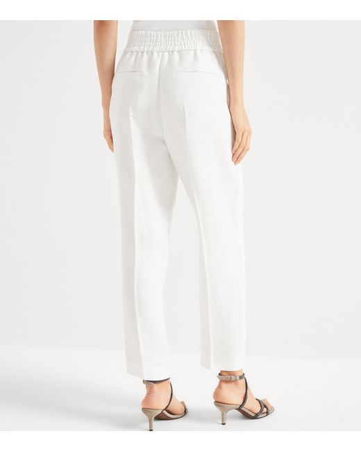 Brunello Cucinelli White Viscose-Linen Twill Trousers
