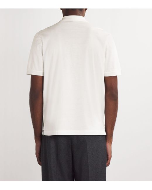 Brioni White Cotton Zip-Up Polo Shirt for men