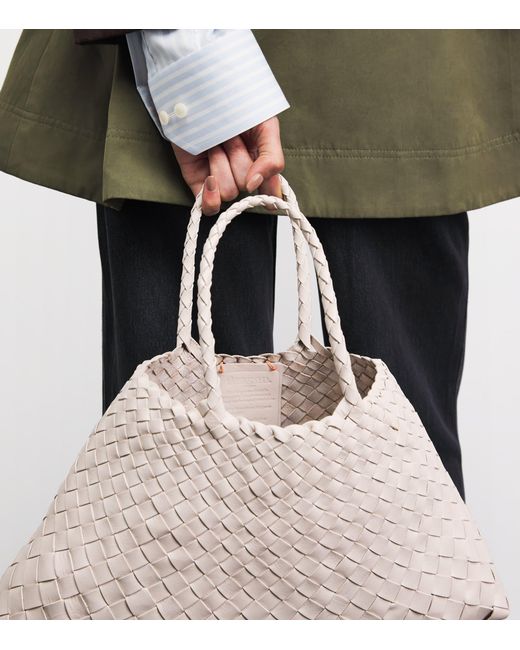 Dragon Diffusion Natural Small Leather Woven Santa Croce Tote Bag