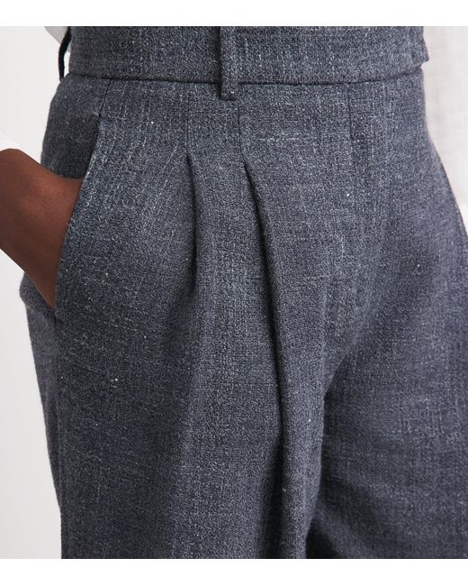 Eleventy Blue Wool-Linen-Blend Straight Trousers