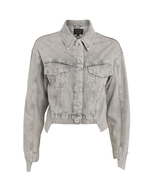AllSaints Gray Diamanté-button Denim Jacket