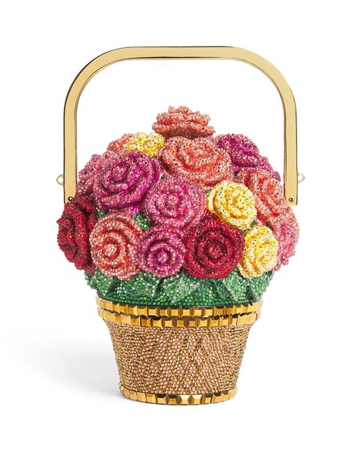 Judith Leiber Pink Embellished Basket Of Roses Top-Handle Bag