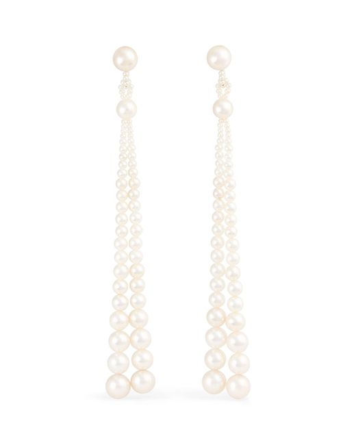 Sophie Bille Brahe White Yellow Gold And Pearl Peggy Opera Drop Earrings