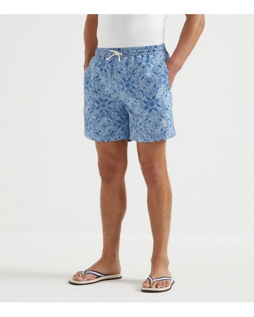 Brunello Cucinelli Blue Printed Swim Shorts for men
