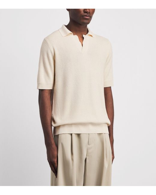 Isaia White Silk Open-Collar Polo Shirt for men