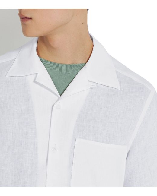 Zegna White Linen Short-sleeved Shirt for men