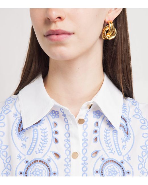 Self-Portrait Blue Cotton Embroidered Midi Dress