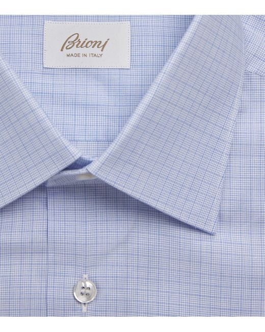 Brioni Blue Cotton Check Shirt for men