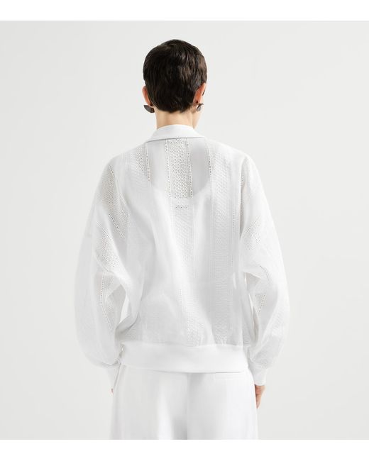 Brunello Cucinelli White Cotton Broderie Anglaise Bomber Jacket
