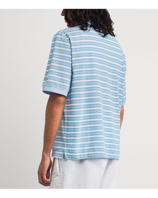 Manors Blue Piqué Stripe Goat Polo Shirt for men