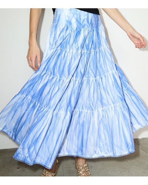 MAX&Co. Blue Cotton Palomba Tiered Midi Skirt