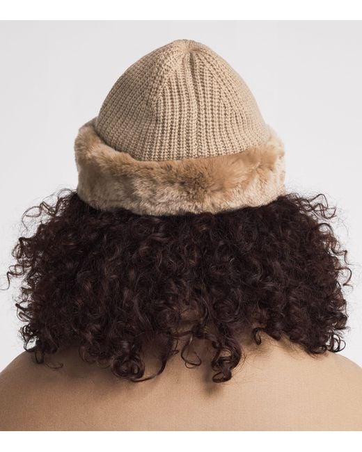 Yves Salomon Brown Wool-Cashmere Rabbit Fur Trim Beanie