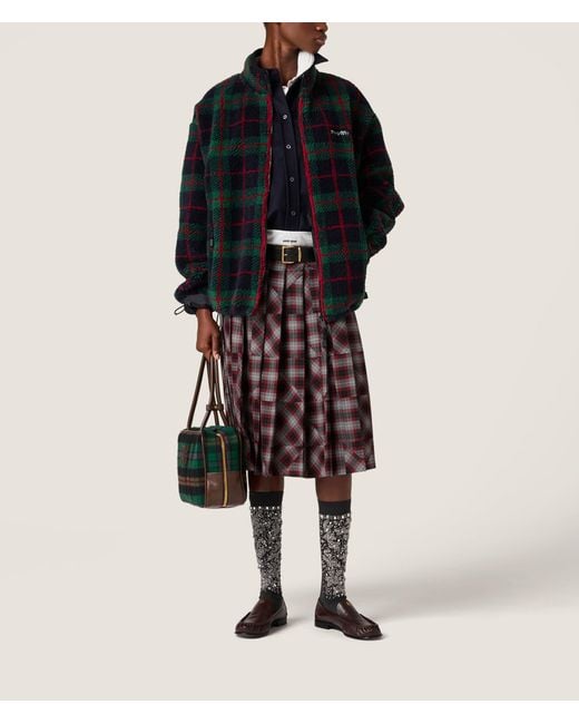 Miu Miu Black Fleece Check Zip-Up Jacket