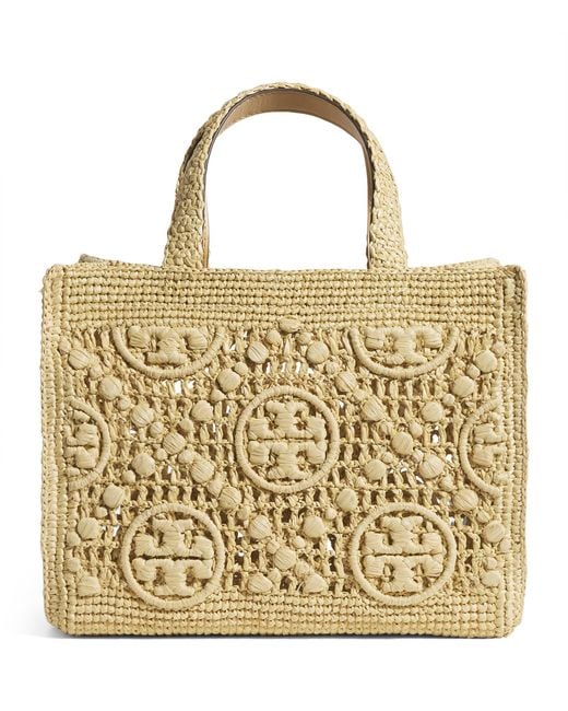 Tory Burch Metallic Raffia Monogram Top-Handle Bag