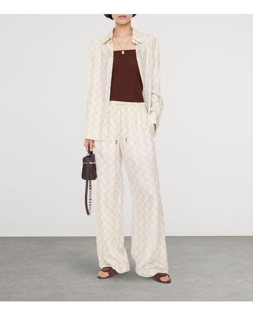 Burberry Natural Silk Equestrian Knight Design Trousers
