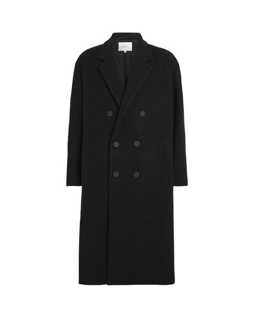 Studio Nicholson Black Wool-Blend Double-Breasted Diall Overcoat for men