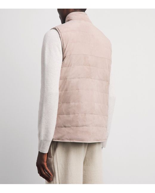 N.Peal Cashmere Brown Reversible Organic Cashmere-Suede Gilet for men