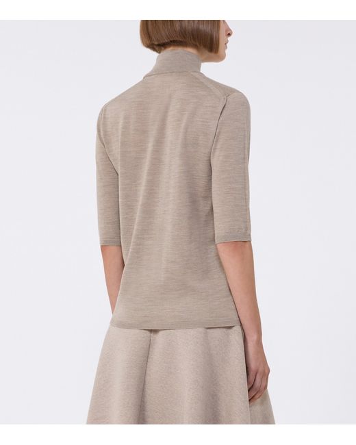 Max Mara Brown Virgin Wool High-Neck Top