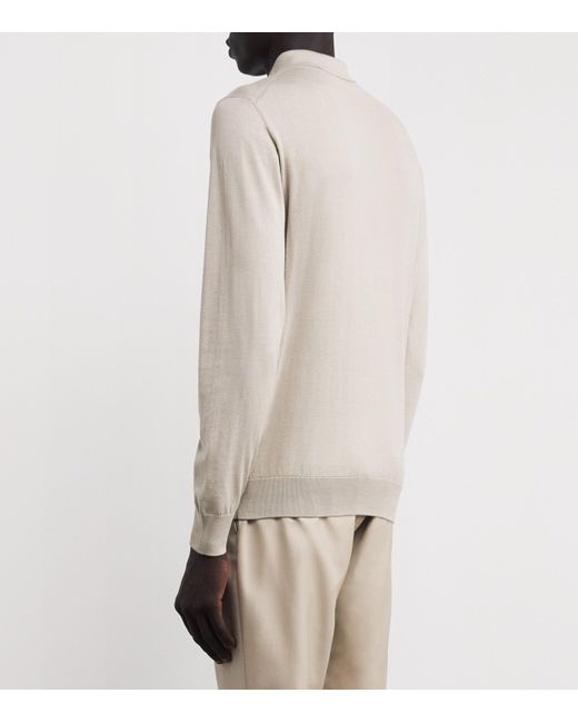 FIORONI CASHMERE White Cotton-Cashmere Polo Sweater for men