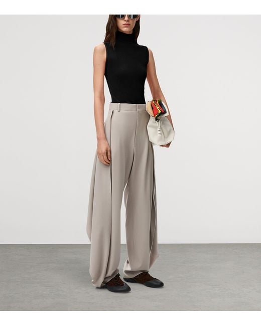 Loewe Gray Wool-Blend Pleated Trousers