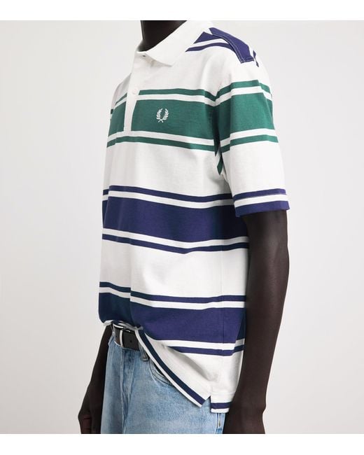 Fred Perry Blue Cotton Stripe Polo Shirt for men